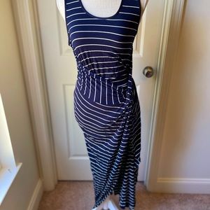 Striped slit cotton maxi dress